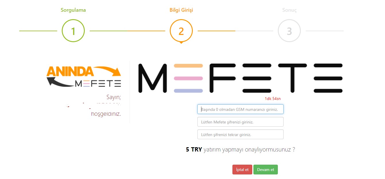 Tümbet Otomatik Mefete ile para yatırma 3.adım